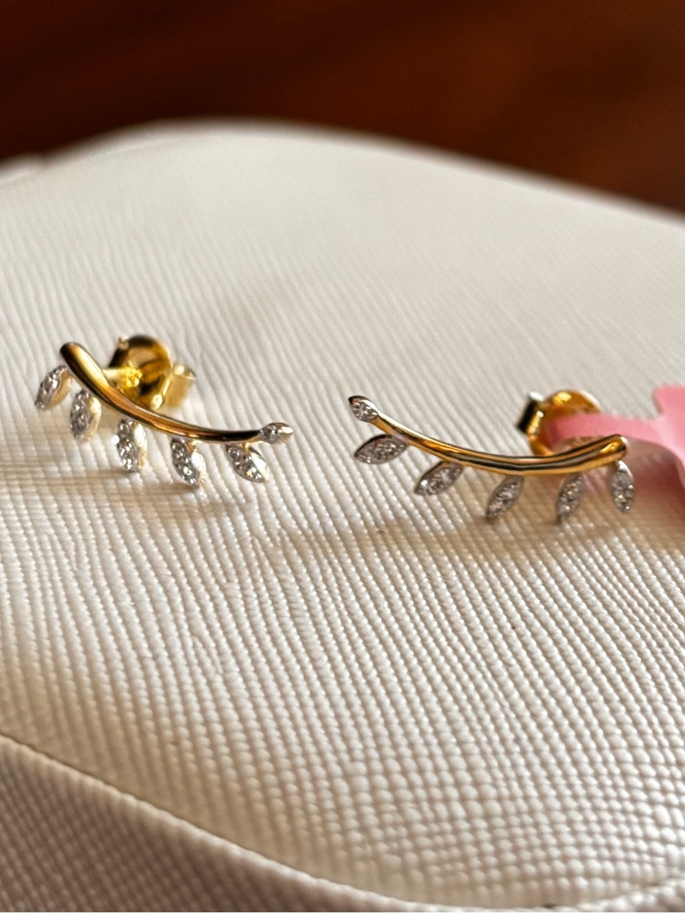 Gold over Sterling Silver 925 Leaf Curve Stud Earrings lab grown diamond